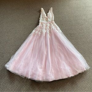 open lace back dress HEBEOS Candy Pink/Peach One-Shoulder Sleeveless Charmeuse Ruffles A-Li –  Style Exchange Boutique PGH main image 0